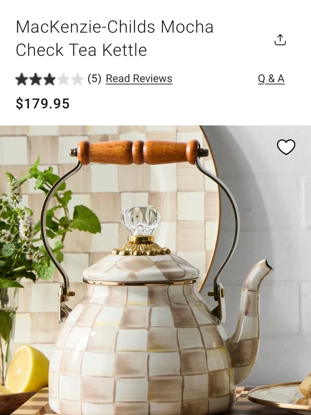 MacKenzie-Childs Mocha Check Ceramic Tea Pot in Cream and Brown